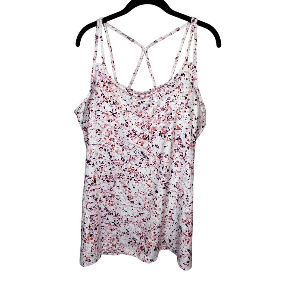 Gaiam Strappy Work Out Tank Athleisure Built-in Bra Size XXL Pink Geo Pattern